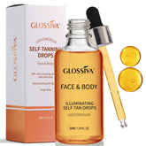 Glossiva Self Tanning Drops bottle for at-home sunless tan.