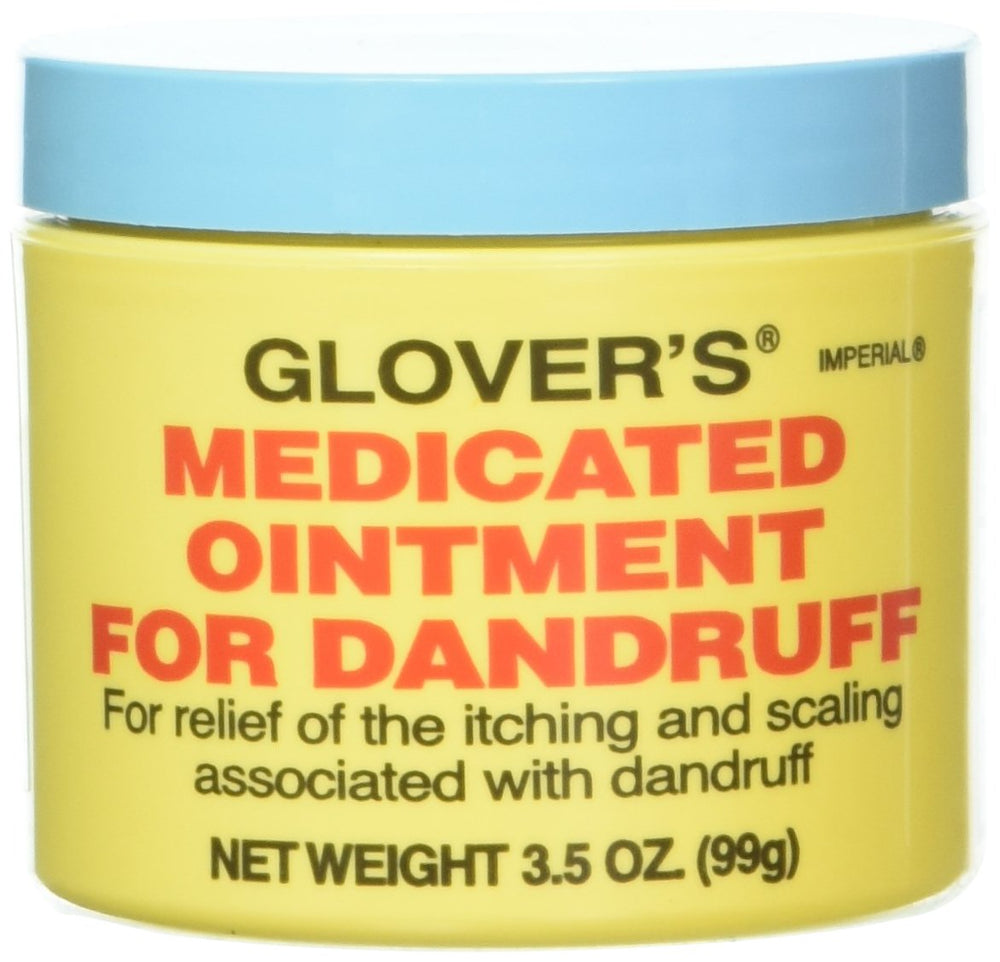 Glover's Medicated Ointment bottle shows dandruff relief for a calmer scalp.