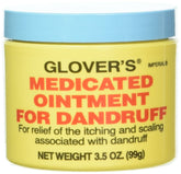 Glover's Medicated Ointment bottle shows dandruff relief for a calmer scalp.