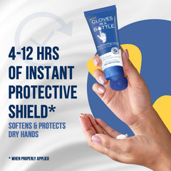Gloves In A Bottle psoriasis relief hand lotion close-up highlights smooth, non-greasy absorption.