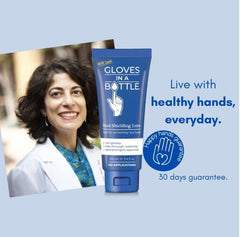 Gloves In A Bottle Shielding Lotion hand application shows easy daily use for irritated skin.