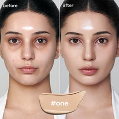 glow breathable blemish balm #one swatches—shows medium-coverage, blendable tint.