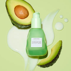 Glow Recipe Avocado Ceramide Serum close-up shows rich ceramides and rice milk for barrier support