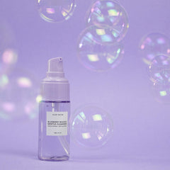 Glow Recipe Blueberry Bounce foaming cleanser shows soft bubbles for deep cleansing