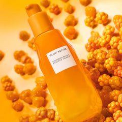 Glow Recipe Cloudberry Brightening Toner pump-press demonstrates easy application with a lightweight feel