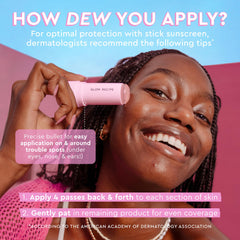 Glow Recipe sunscreen stick translucent formula delivers non-greasy, dewy finish.