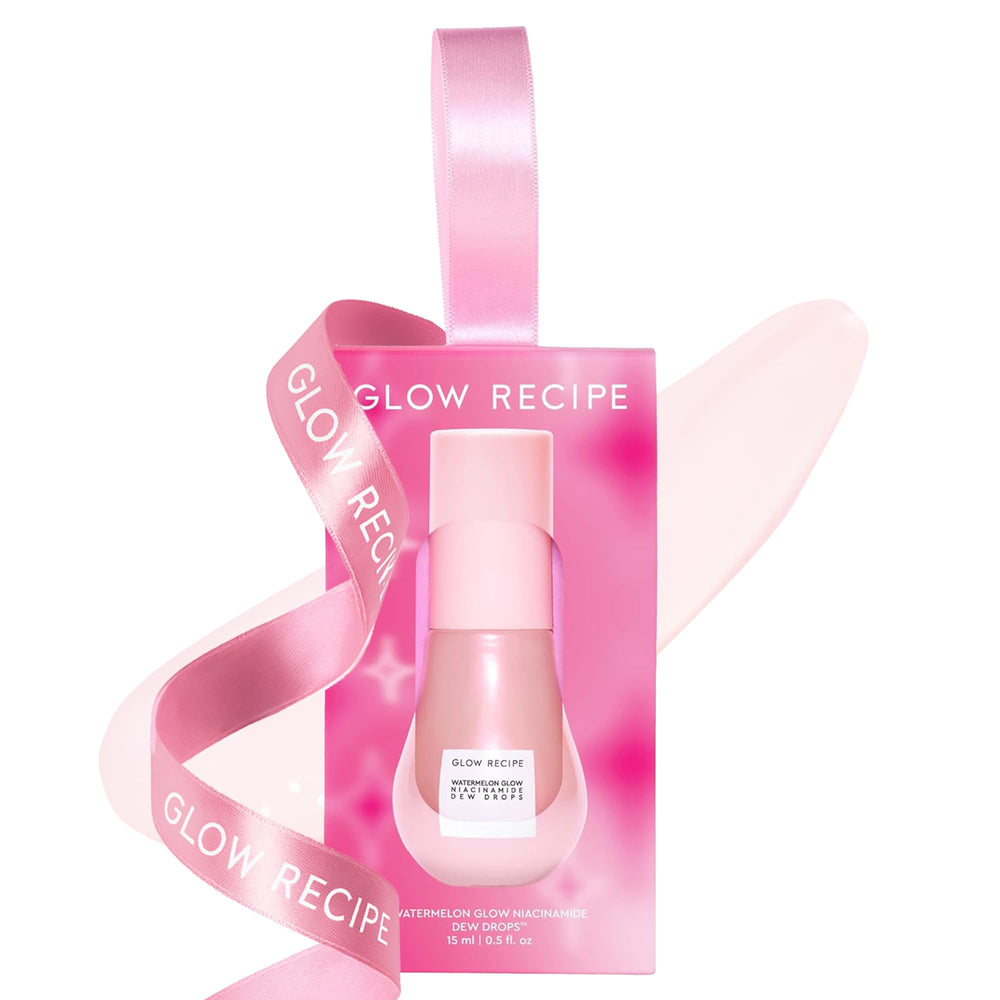 Glow Recipe stock ing stuffer niacinamide serum ornament—festive packaging for travel-friendly hydration.