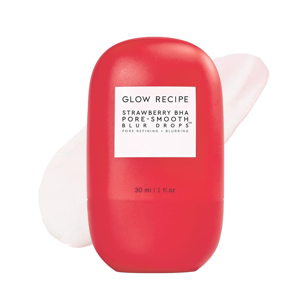 Glow Recipe Strawberry BHA Serum bottle pump shows oil control and glow