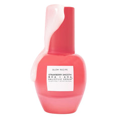 Glow Recipe Strawberry Smoothing Serum bottle shows hydration for glowing skin.