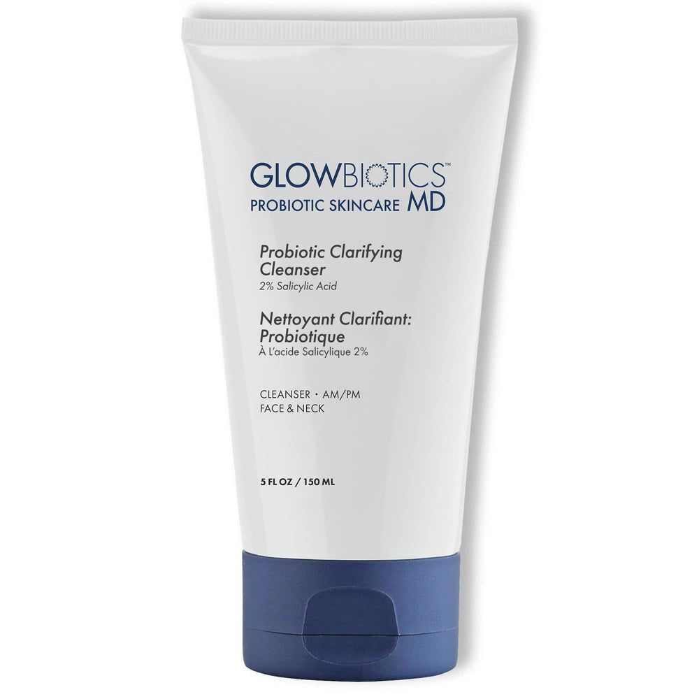 Glowbiotics Probiotic Clarifying Cleanser bottle closeup for daily pore-clearing cleanse
