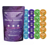 GlowlyLite shower steamer purple packaging highlights calming aromatherapy gift packaging