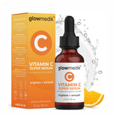 GlowMedik Vitamin C Serum bottle with dropper highlighting brightening action.