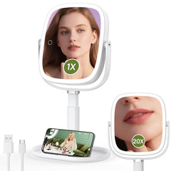 Glowtop rectangle adjustable mirror offers a wide view for precise makeup angles.
