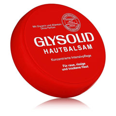 Glysolid glycerin cream jar close-up highlights color-free formula for sensitive skin.