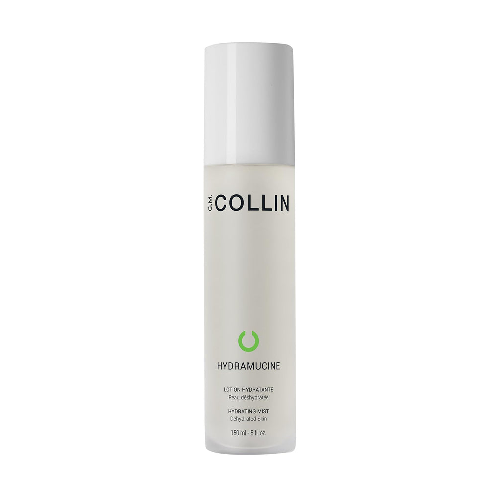 G.M. COLLIN Hydramucine Hydrating Mist bottle close-up highlighting the hydrating formula for dry skin.