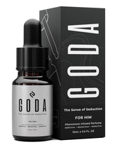 GODA pheromones cologne bottle closeup, refined scent for daily wear.