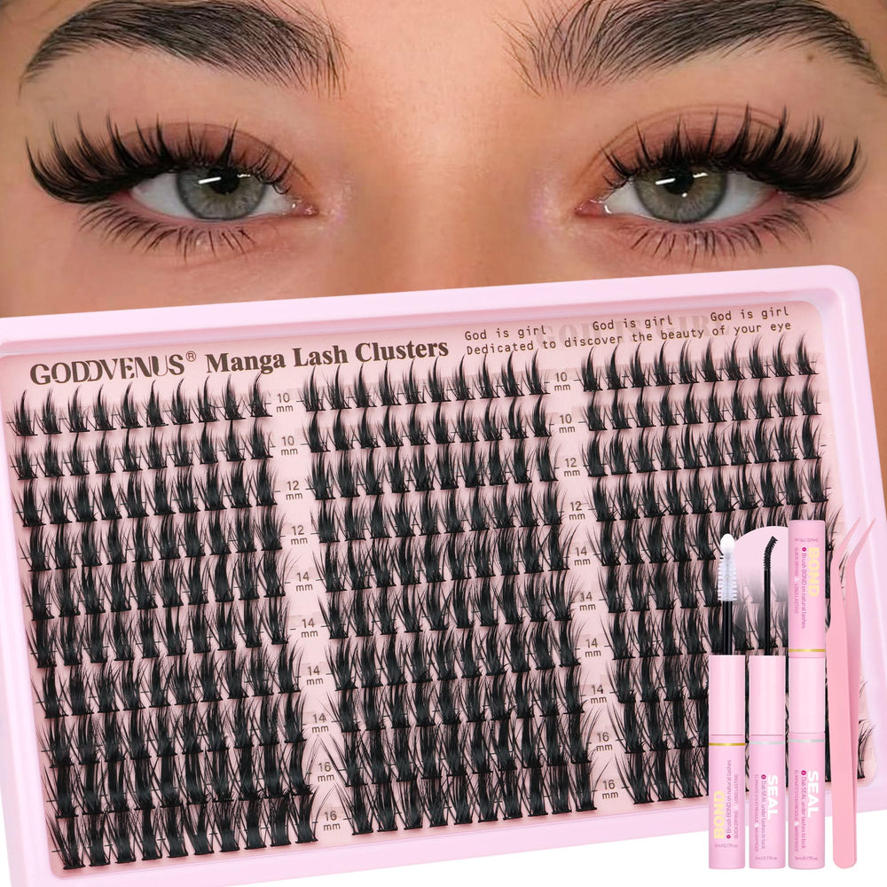 Goddvenus Manga Lash Clusters Kit packaging with pro-grade tools for easy at-home application