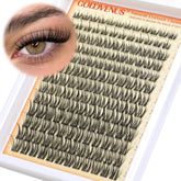 Goddvenus wispy lash clusters pack viewed close-up, 156-piece set for DIY lash extensions.
