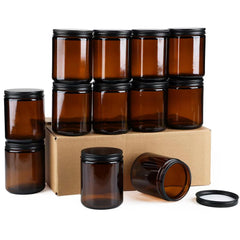 Goiio amber glass jar front view shows compact eight-ounce storage for spices, cosmetics, or samples.