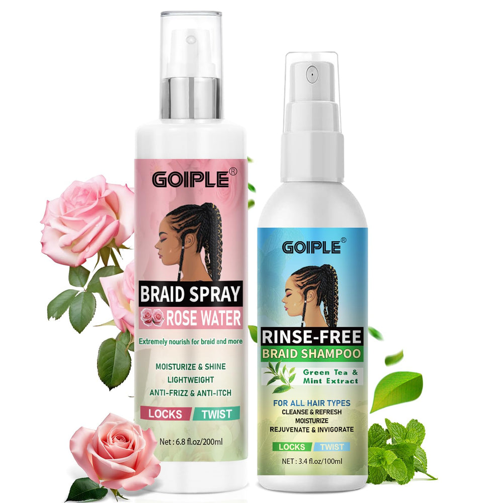 Goiple Braid Spray Rose Mint bottle shows hydration for braids