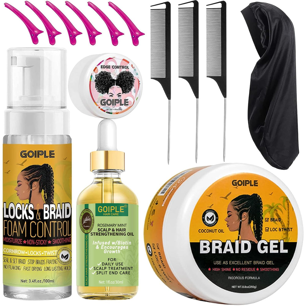 Goiple braiding mousse image showing firm hold and frizz control for protective styles