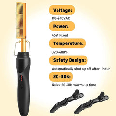 Goiple hot comb in use for straightening textured hair