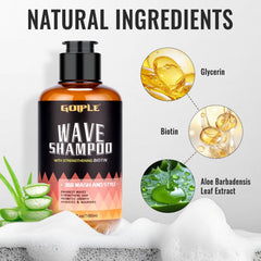 Goiple Wave Shampoo bottle pouring to illustrate moisture-lock cleansing