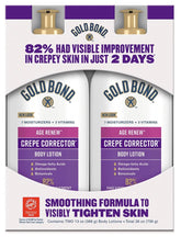 Gold Bond Age Renew Crepe Corrector front bottle: dual-pack for replenishing hydration.