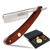 Gold Dollar straight razor with wooden handle, closed blade for precise, classic grooming.