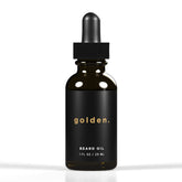Golden Grooming Beard Oil bottle pour shows lightweight hydration for daily conditioning.