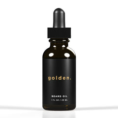 Golden Grooming Beard Oil bottle pour shows lightweight hydration for daily conditioning.