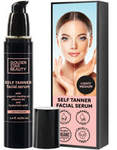 Golden Star Beauty face tanner packaging closeup showing premium self tan formula
