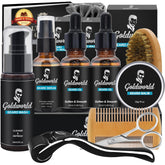 GoldWorld beard kit packaging showing the complete grooming set for gifting and display