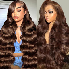 GOLFMAX 30in chocolate brown lace front wig full-length with body wave