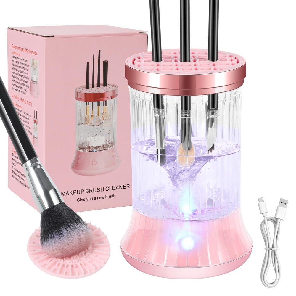 GOLIKEE electric makeup brush cleaner pink front view for easy countertop setup.