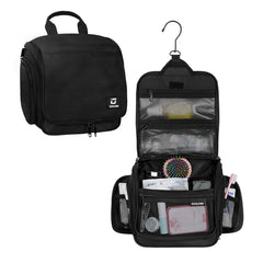 Goloni hanging toiletry bag closed, showcasing compact travel organization.