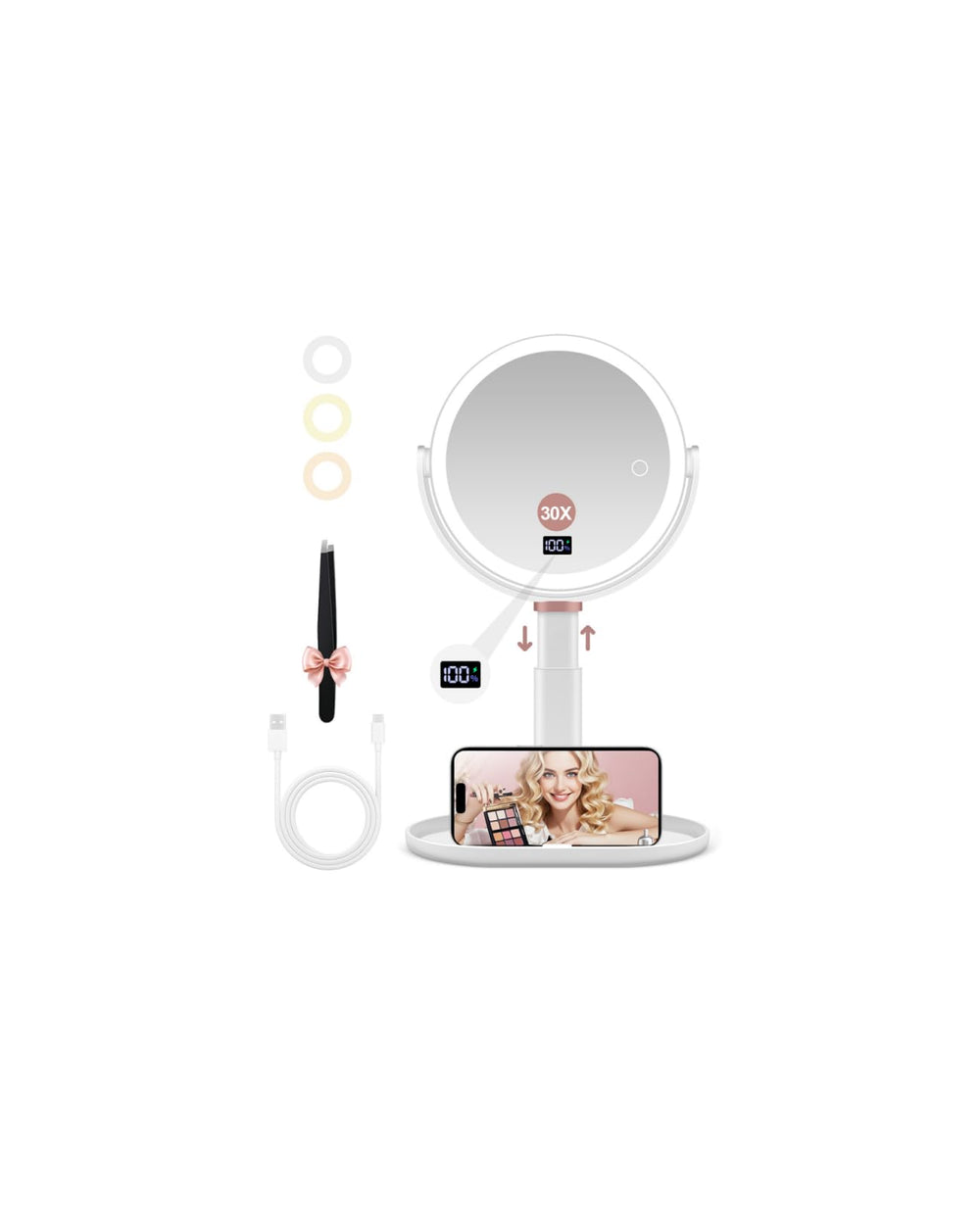 GOMIPURU dual-side makeup mirror 30x/1x for precise detailing.