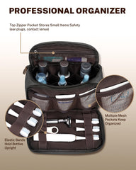 Gonex front-back compartments with elastic pockets organize razors and toothbrushes neatly.