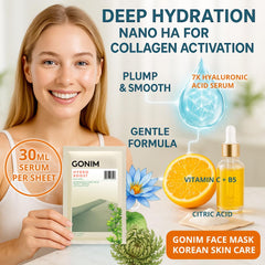 GONIM Hyaluronic Serum closeup emphasizes plumping hydration and soothing texture.