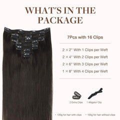 GOO GOO clip-in extensions seven-piece pack shown for easy volume and quick styling.