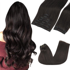 GOO GOO clip-in extensions packfront shows natural blend and instant volume.