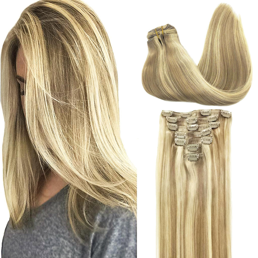 GOO GOO clip-in extensions real human hair 16 inch length for natural volume