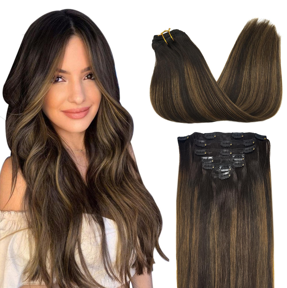 GOO GOO clip-in hair extensions real human hair 20inch for natural length and blend