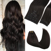 Goo Goo clip-in hair extensions real human hair close-up for natural blending and styling flexibility.