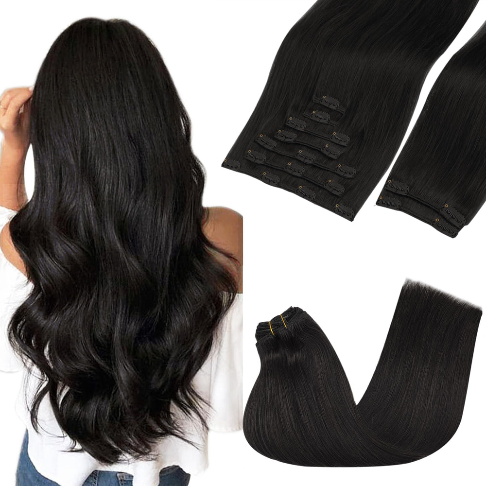 GOO GOO clip-in hair extensions Real human hair closeup showing seamless blend