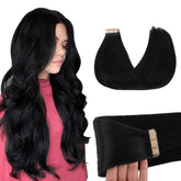 GOO GOO jet black tape-in extensions, 20in, 50g, 20pcs for seamless length and natural blend.