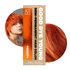 Good Dye Young Copper Orange hair dye packaging shows vibrant color preview for inspiration.