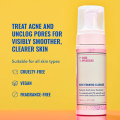 Good Molecules Acne Foaming Cleanser closeup foam image demonstrating exfoliation and pore cleansing.