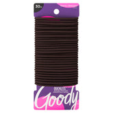 Goody Ouchless elastic close-up on brown hair showing gentle snag-free hold.
