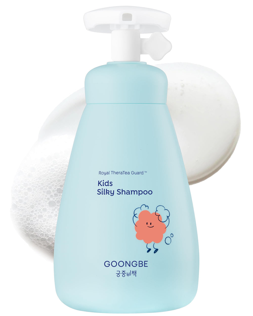 GOONGBE Kids' Silky Shampoo bottle highlights silicone-free gentle cleansing for delicate hair.